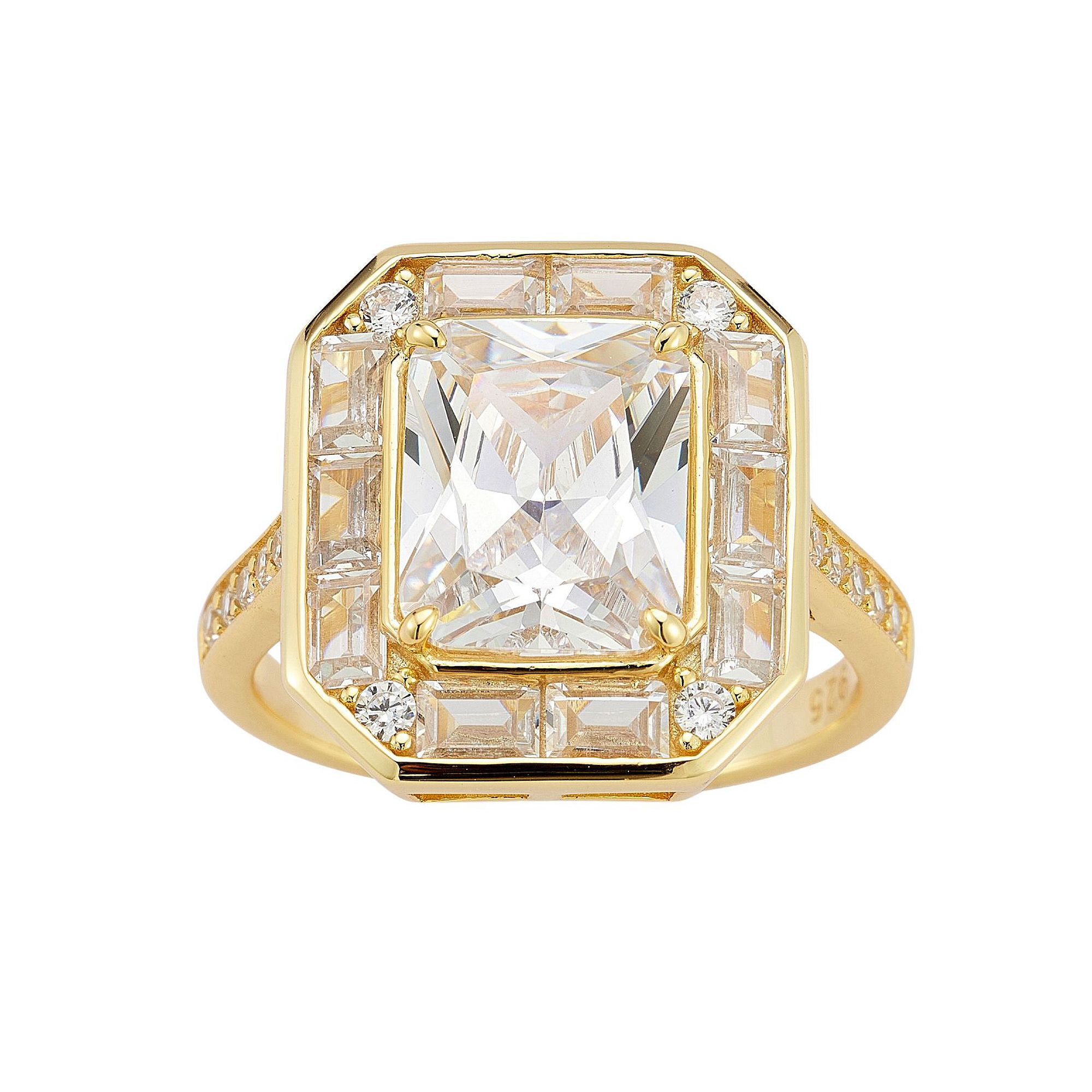 Sunkissed Sterling 14k Gold Over Silver Cubic Zirconia Halo Ring, Womens, 