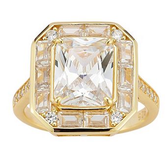 Sunkissed Sterling 14k Gold Over Silver Cubic Zirconia Halo Ring