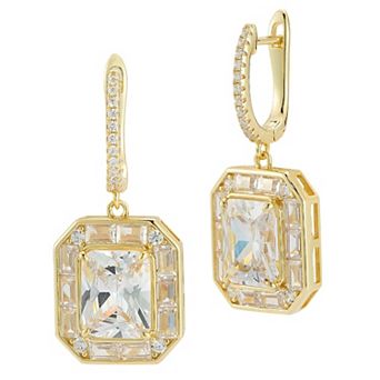 Sunkissed Sterling 14k Gold Over Silver Cubic Zirconia Halo Drop Earrings