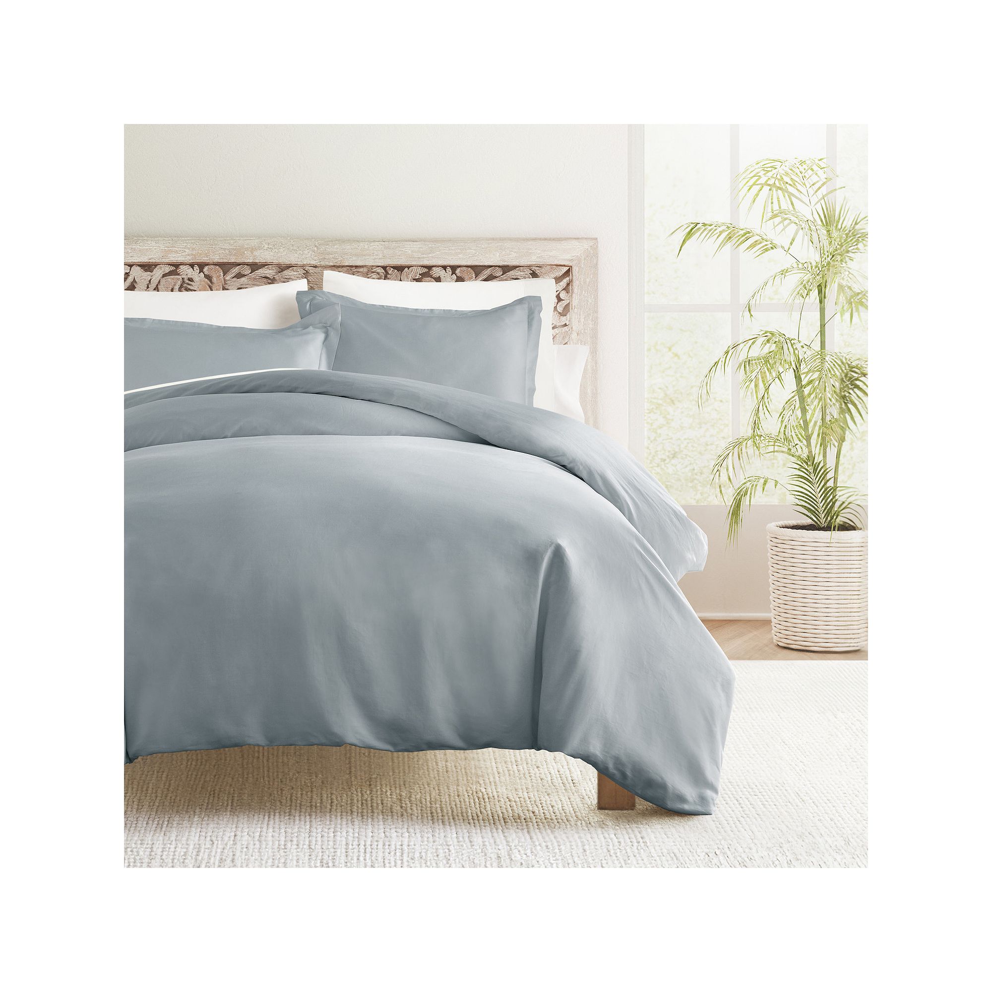 Home Collection Solid Cotton Duvet Cover Set, Blue