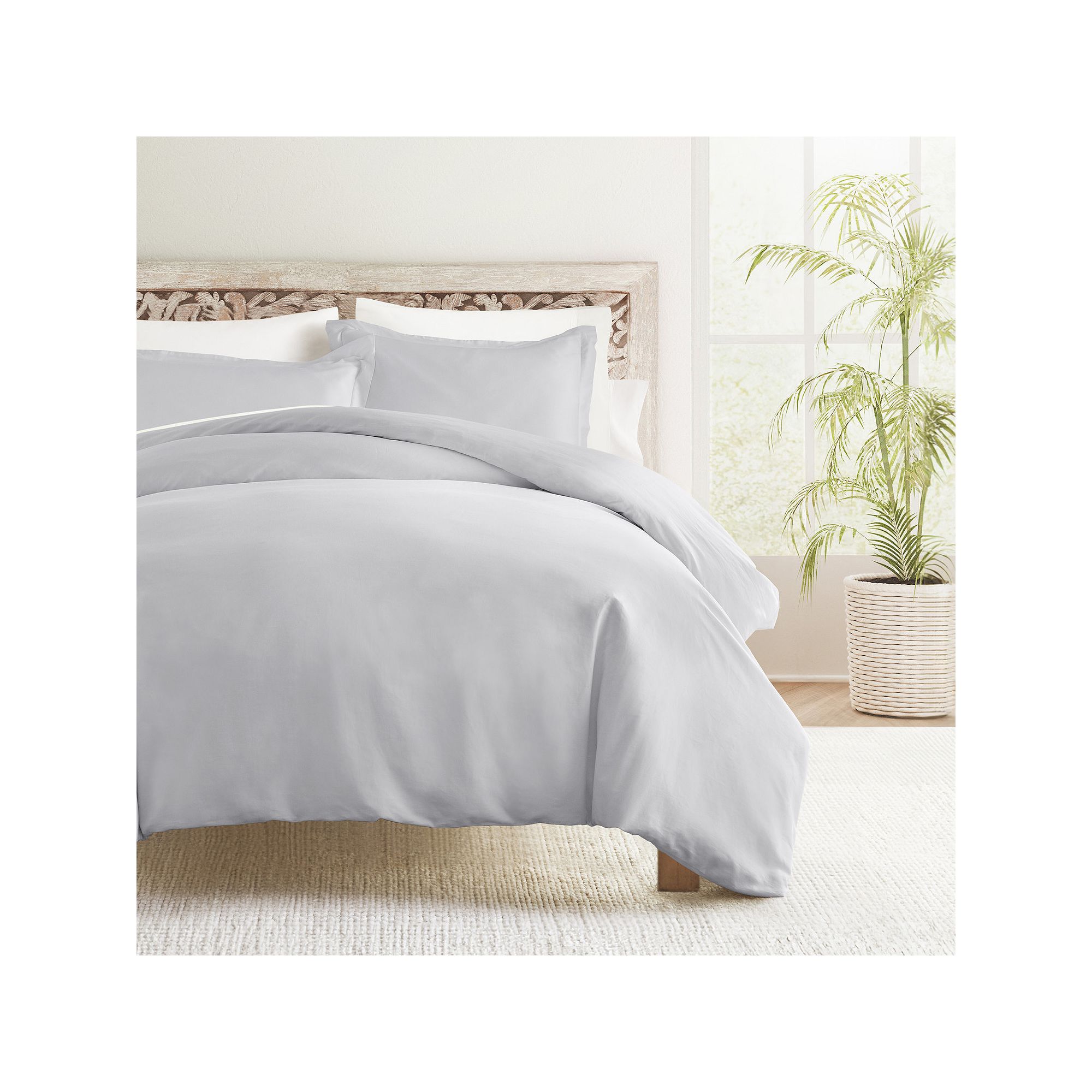 Home Collection Solid Cotton Duvet Cover Set, Light Gray