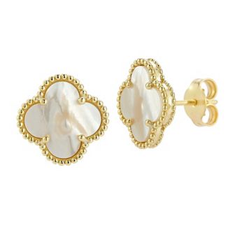 Sunkissed Sterling Sterling Silver Mother of Pearl Clover Stud Earrings