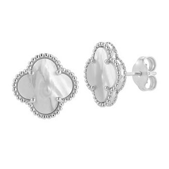 Sunkissed Sterling Sterling Silver Mother of Pearl Clover Stud Earrings