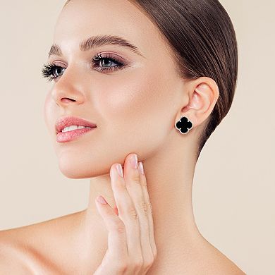 Sunkissed Sterling Sterling Silver Simulated Black Onyx Clover Stud Earrings