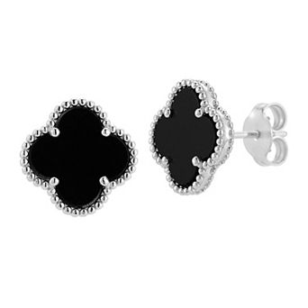 Sunkissed Sterling Sterling Silver Simulated Black Onyx Clover Stud Earrings
