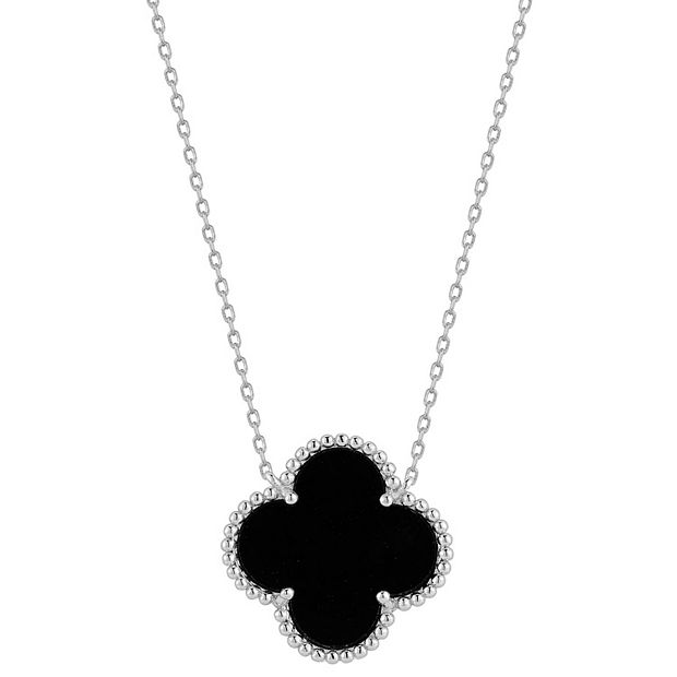 Sunkissed Sterling Sterling Silver Simulated Black Onyx Clover Necklace