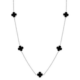 Sunkissed Sterling Sterling Silver Simulated Black Onyx Clover Station Necklace