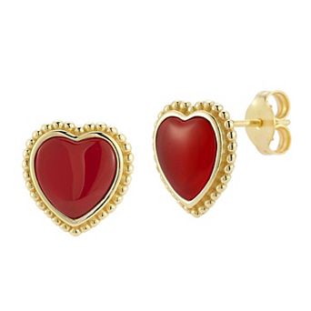 Sunkissed Sterling 14k Gold over Silver Stone Heart Stud Earrings