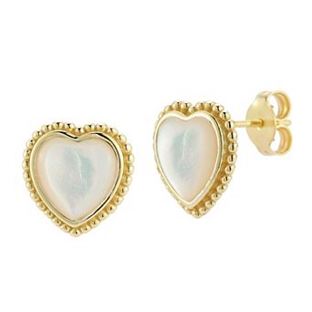 Sunkissed Sterling 14k Gold over Silver Stone Heart Stud Earrings