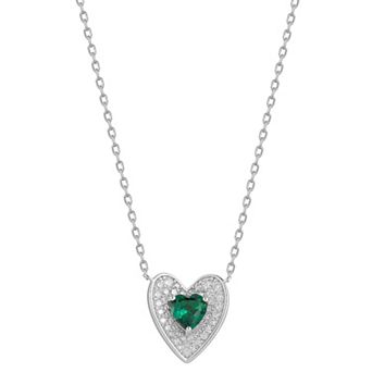 Sunkissed Sterling Sterling Silver White & Green Cubic Zirconia Heart Necklace