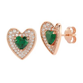 Sunkissed Sterling Sterling Silver Green & White Heart Stud Earrings