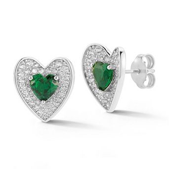 Sunkissed Sterling Sterling Silver Green & White Heart Stud Earrings