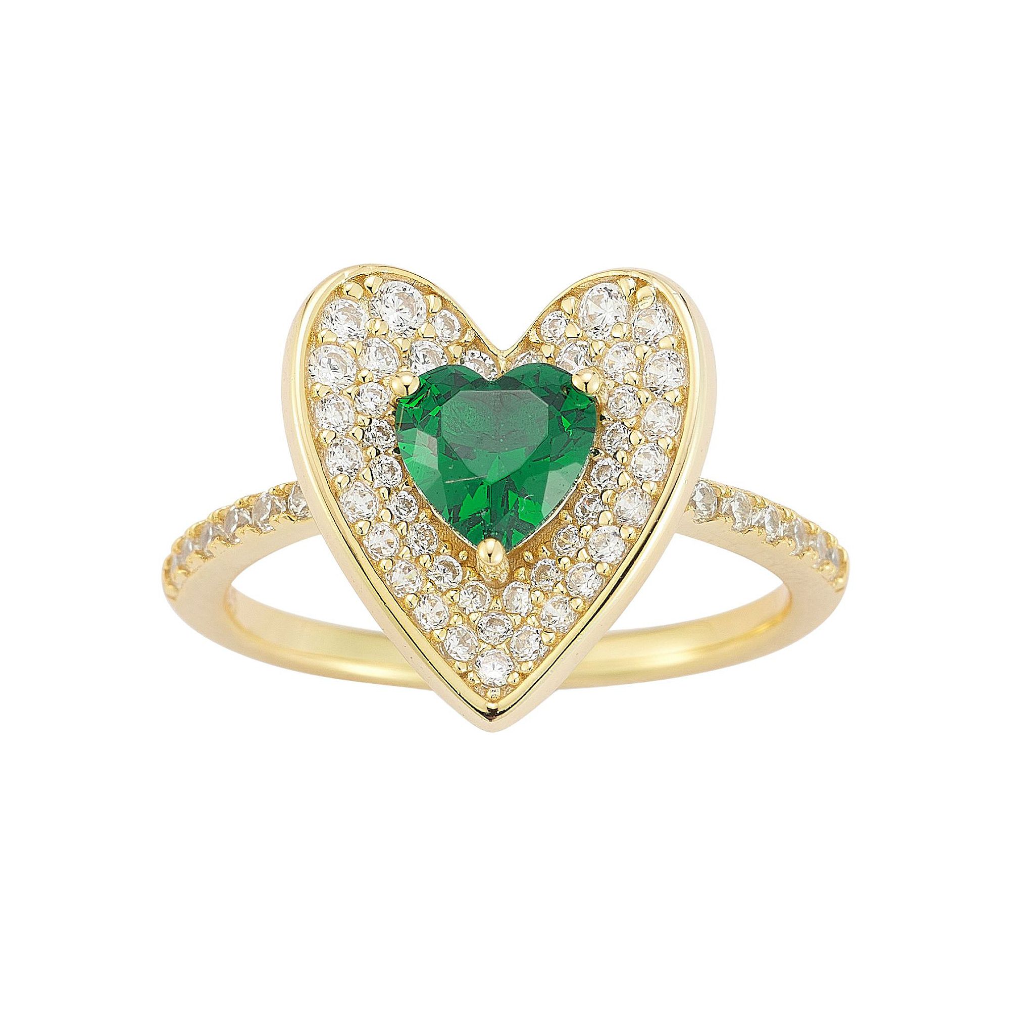 Sunkissed Sterling 14k Gold Over Silver Cubic Zirconia Heart Ring, Womens,