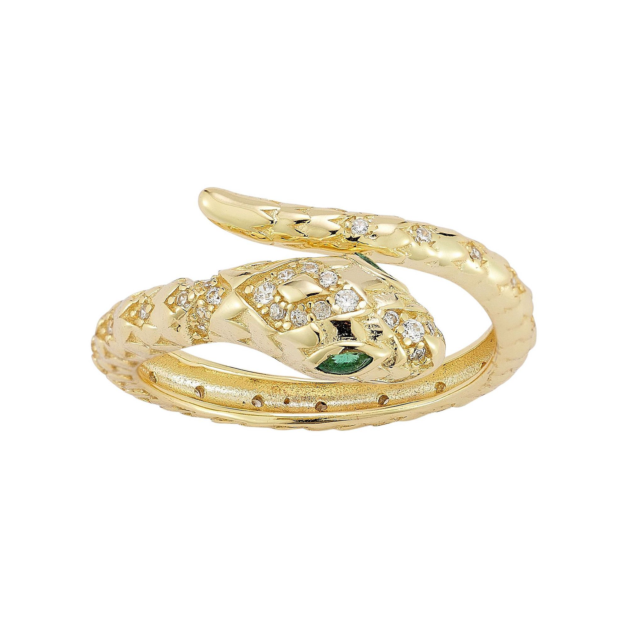 Sunkissed Sterling 14k Gold Over Silver Cubic Zirconia Snake Bypass Ring, W
