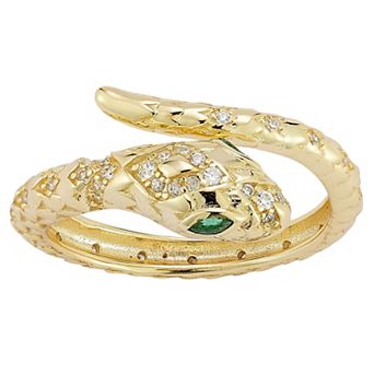 Sunkissed Sterling 14k Gold Over Silver Cubic Zirconia Snake Bypass Ring