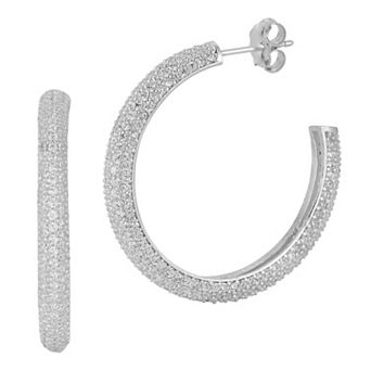 Sunkissed Sterling 14k Gold Over Silver Cubic Zirconia Big Pave Hoop Earrings