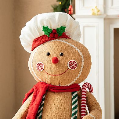 Glitzhome Telescoped Fabric Christmas Gingerbreadman Standing Decor