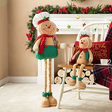 Glitzhome Telescoped Fabric Christmas Gingerbreadman Standing Decor
