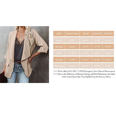 Womens Casual Blazer Jackets Roll Up Long Sleeve Open Front Work Office Business Blazers with Pocket