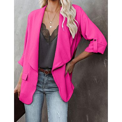 Womens Casual Blazer Jackets Roll Up Long Sleeve Open Front Work Office Business Blazers with Pocket