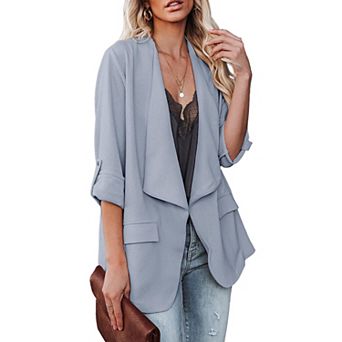 Womens Casual Blazer Jackets Roll Up Long Sleeve Open Front Work Office Business Blazers with Pocket