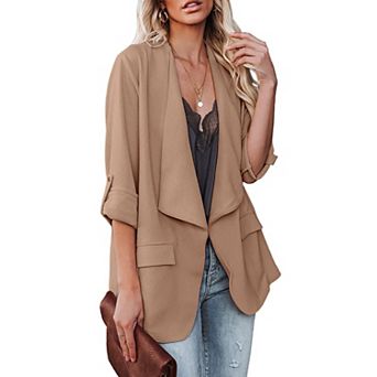 Womens Casual Blazer Jackets Roll Up Long Sleeve Open Front Work Office Business Blazers with Pocket