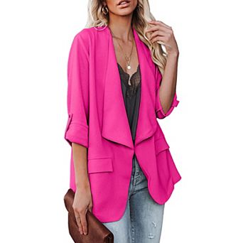 Womens Casual Blazer Jackets Roll Up Long Sleeve Open Front Work Office Business Blazers with Pocket