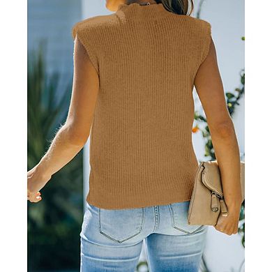 Women's Mock Neck Knit Sweater Vest Sleeveless Casual Trendy Summer Ribbed Pullover Tank Tops