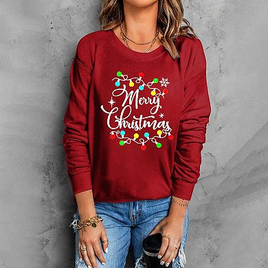 Christmas Sweatshirt Merry Bright Christmas T-shirt Long Sleeve Lightweight Holiday Pullover Tops