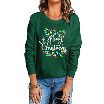 Christmas Sweatshirt Merry Bright Christmas T-shirt Long Sleeve Lightweight Holiday Pullover Tops