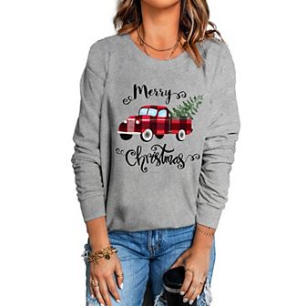 Christmas Sweatshirt Merry Bright Christmas T-shirt Long Sleeve Lightweight Holiday Pullover Tops
