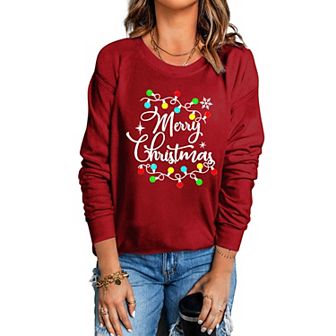 Christmas Sweatshirt Merry Bright Christmas T-shirt Long Sleeve Lightweight Holiday Pullover Tops