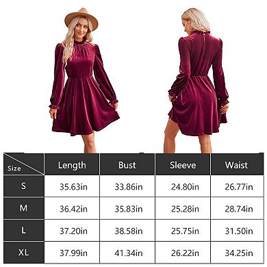 Women's Velvet Dress Elastic Waistline Fall Long Sleeve Wedding Guest Short Wrap Tunic Formal Dress