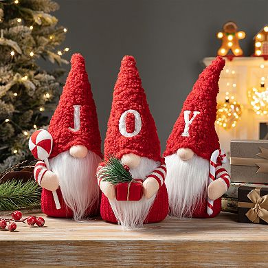 Glitzhome 3 Pack Joy Christmas Gnome, Fabric Gnomes Plush Handmade Xmas Decor Gift for Table Decor