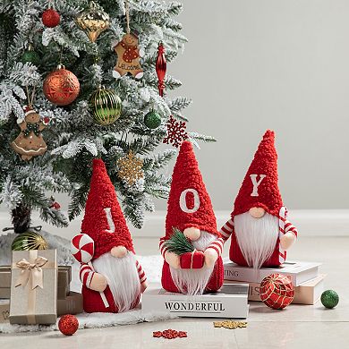Glitzhome 3 Pack Joy Christmas Gnome, Fabric Gnomes Plush Handmade Xmas Decor Gift for Table Decor