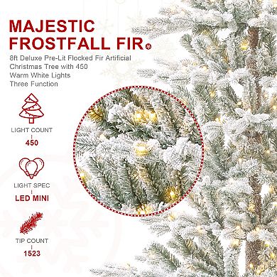 Glitzhome 8ft Deluxe Pre-lit Fir Christmas Tree With 450 Warm White Lights - Three Function