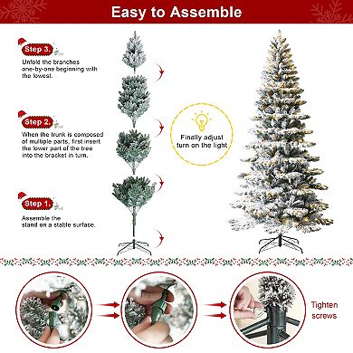 Glitzhome 9ft Pre-lit Flocked Spruce Artificial Christmas Tree With 460 Warm White Lights, 3 Modes