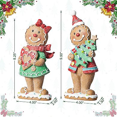 Glitzhome Set of 2 Gingerbread Table Decor, 9.75"h Resin Christmas Tabletop Decor