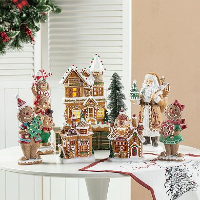 Glitzhome Set of 2 Gingerbread Table Decor, 9.75"h Resin Christmas Tabletop Decor