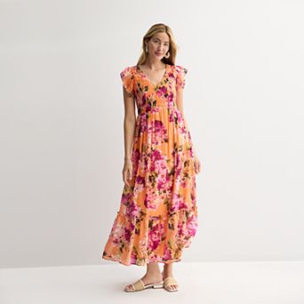 Women's Maison Tara Smock V-Neck Bodice Floral Maxi Dress