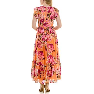 Women's Maison Tara Smock V-Neck Bodice Floral Maxi Dress