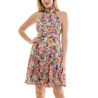 Women's Maison Tara Halter Neck Pleated Fit and Flare Dress