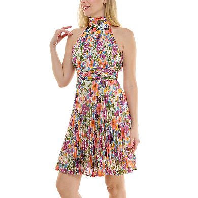 Women's Maison Tara Halter Neck Pleated Fit and Flare Dress
