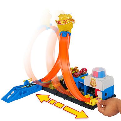Mattel Hot Wheels City Super Police Station Playset with Police Toy Car & Adjustable Track Loop