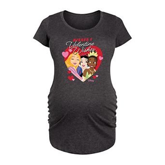 Disney Princess Snow White, Tiana & Rapunzel Maternity Kisses & Valentine Wishes Graphic Tee