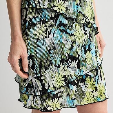 Petite Studio Connection Printed V-Neck Short Sleeve Tiered Skirt Dress