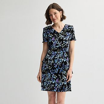 Petite Studio Connection Printed V-Neck Short Sleeve Tiered Skirt Dress