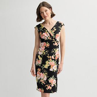 Petite Studio Connection Printed Empire Surplice Dress