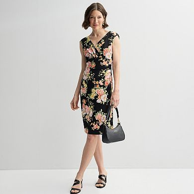 Petite Studio Connection Printed Empire Surplice Dress