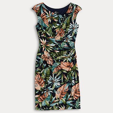 Petite Studio Connection Printed Cap Sleeve Asymmetrical Neck Drape Skirt Dress